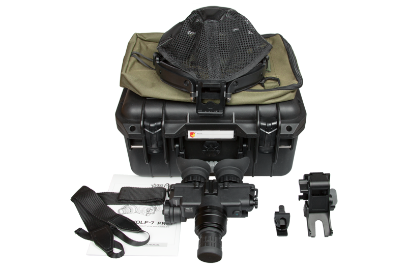 AGM Wolf-7 Pro NL1 HR - Night Vision Goggle with Gen 2+ "Level 1", P43-Green Phosphor "Level 1" High Resolution 60-68 lp/mm Included: NVG, Goggle Kit, Rhino Mount HM,... - AGM Global Vision